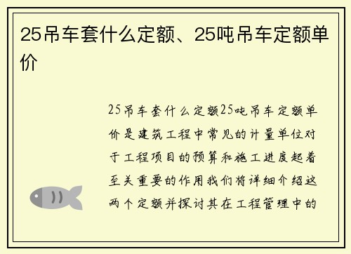 25吊车套什么定额、25吨吊车定额单价